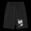 BOSO BOZO black manga cargo shorts with Giri graphic, manga panels, BOSO Z artwork, cargo pockets and drawstring waist
