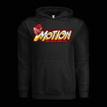 Black BOSO BOZO Motion hoodie with a retro motorsport-inspired Motion logo and Giri graphic on the chest.